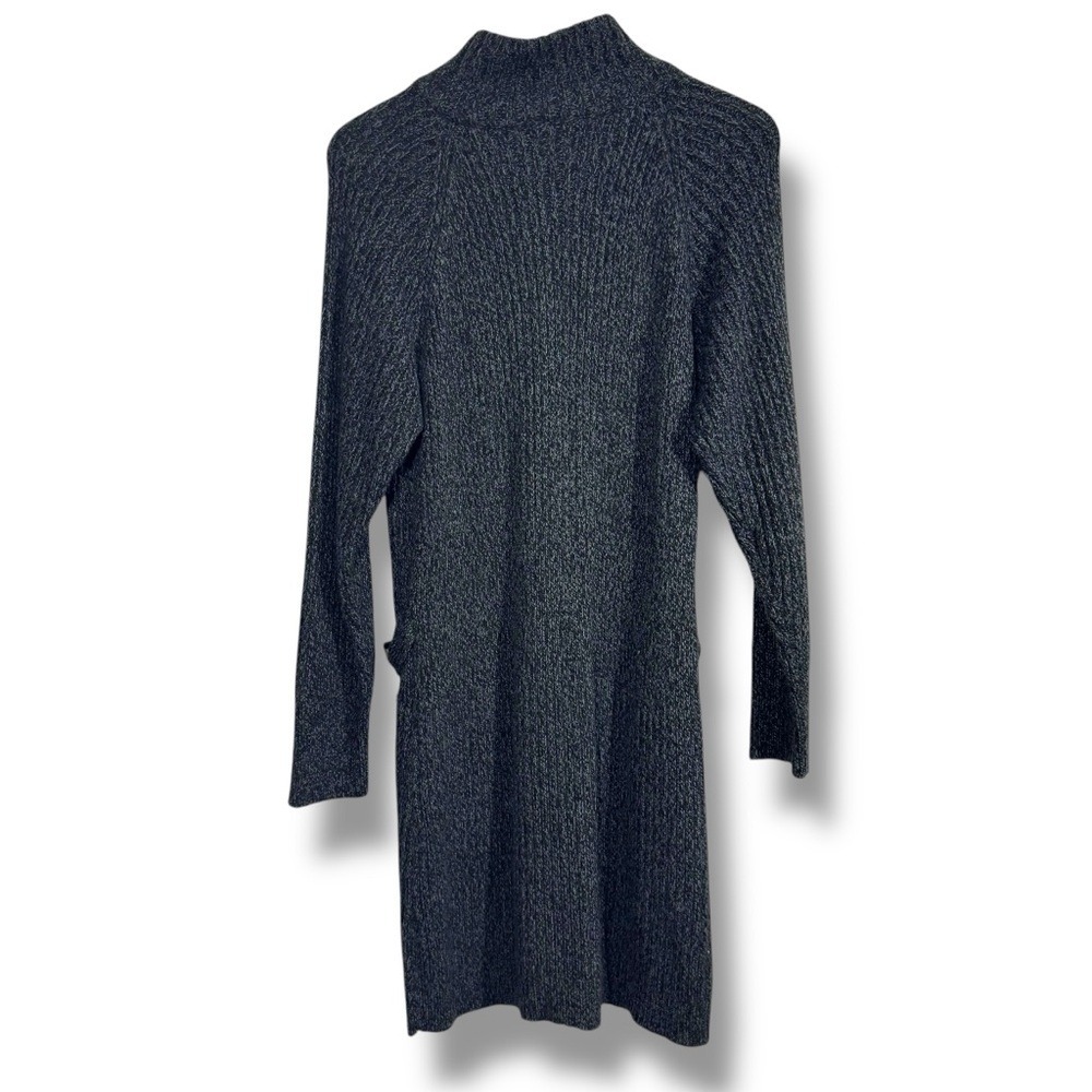 Evisu Genes Knit Double Zipped Cardigan Grey Buckle Longline Mock Neck Medium - Picture 2 of 12